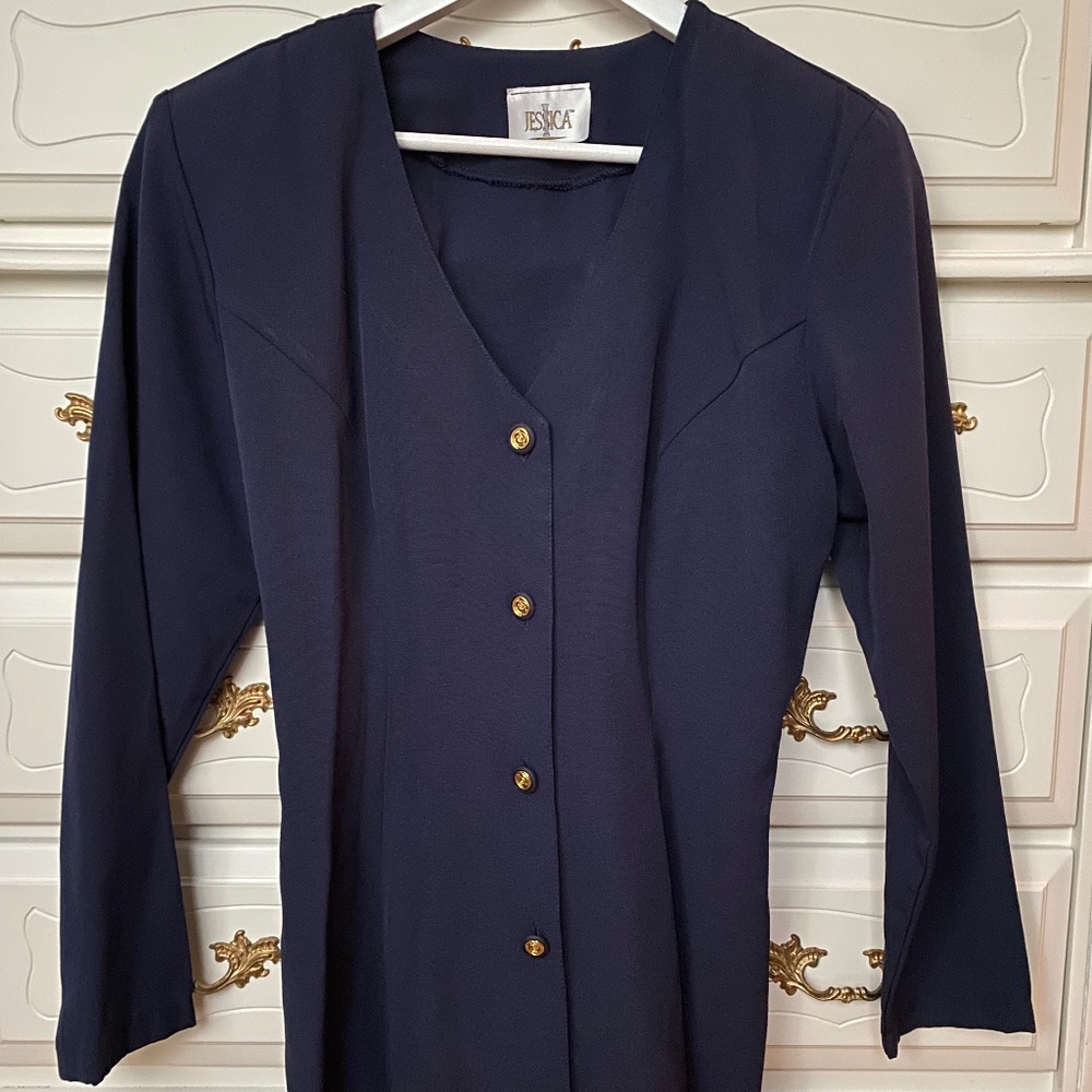 80s 90s navy tunic blouse lace-up back